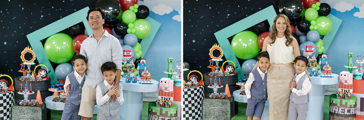 fotografias do aniversário de 7 anos do benny e do dan com o tema minecraft e hotwhells no buffet pimentas no reino em santo andre sao paulo sp