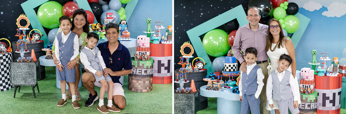 fotografias do aniversário de 7 anos do benny e do dan com o tema minecraft e hotwhells no buffet pimentas no reino em santo andre sao paulo sp