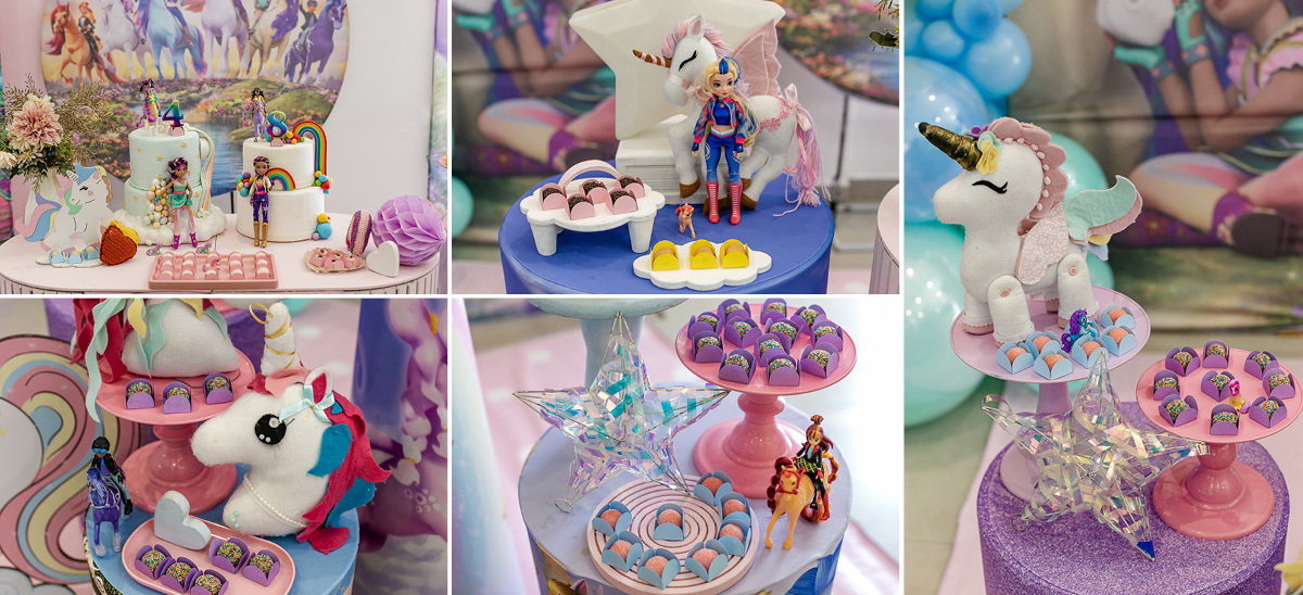 fotografias do aniversário de 4 anos da giulia e 8 anos da sofia com o tema unicornio no buffet espaço bumxicabum localizado em santana zona norte de sao paulo sp