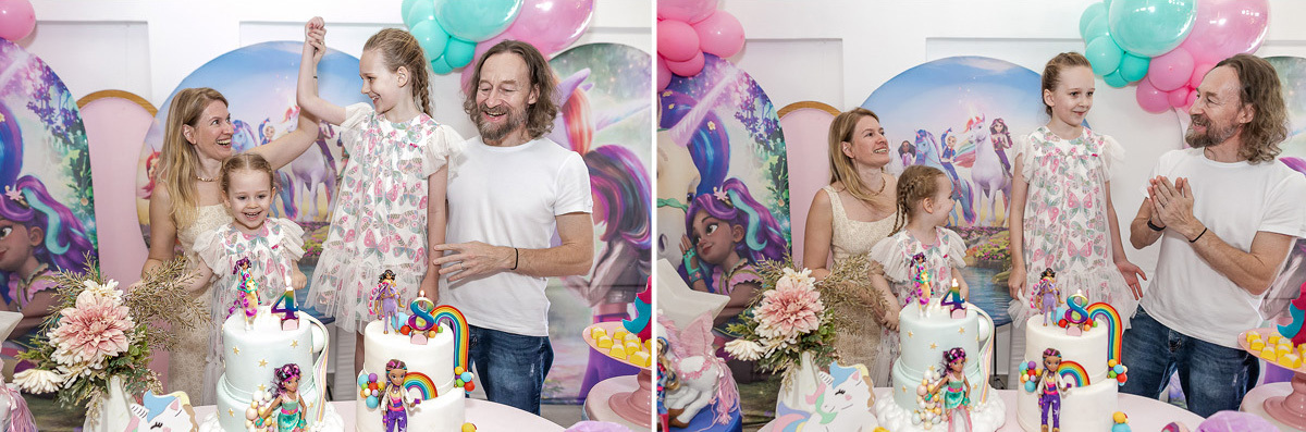 fotografias do aniversário de 4 anos da giulia e 8 anos da sofia com o tema unicornio no buffet espaço bumxicabum localizado em santana zona norte de sao paulo sp