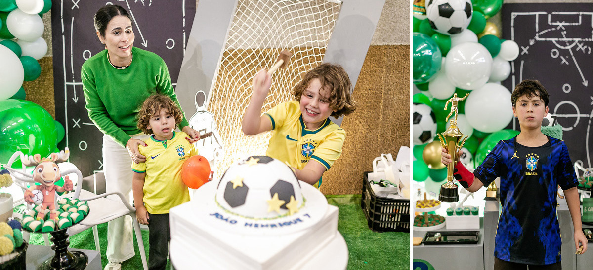 fotografias do aniversário de 7 anos do joão henrique com o tema copa do mundo de futebol na br arena zona sul de sao paulo sp