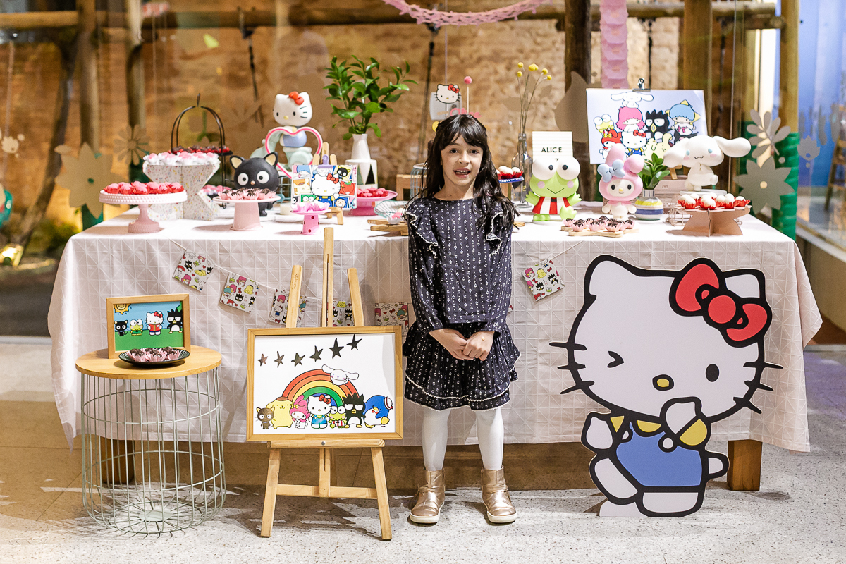 fotografias do aniversário de 7 anos da Alice com o tema hello kit no buffet jardim da manduri no campo belo zona sul de sao paulo sp