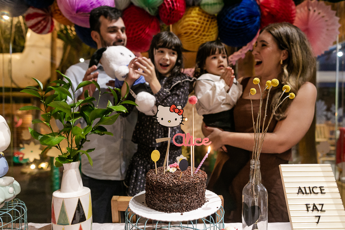 fotografias do aniversário de 7 anos da Alice com o tema hello kit no buffet jardim da manduri no campo belo zona sul de sao paulo sp