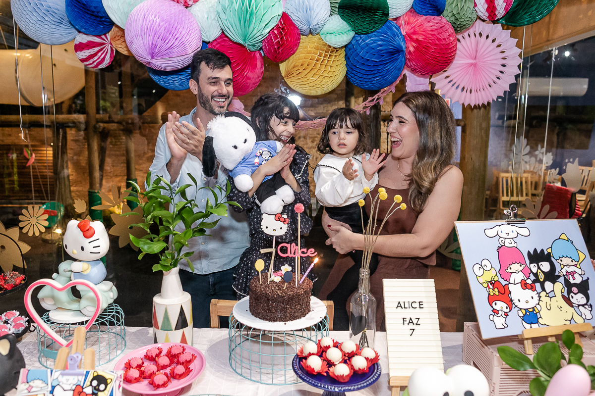 fotografias do aniversário de 7 anos da Alice com o tema hello kit no buffet jardim da manduri no campo belo zona sul de sao paulo sp