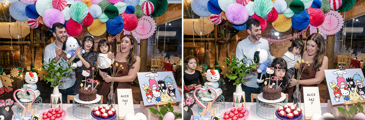 fotografias do aniversário de 7 anos da Alice com o tema hello kit no buffet jardim da manduri no campo belo zona sul de sao paulo sp