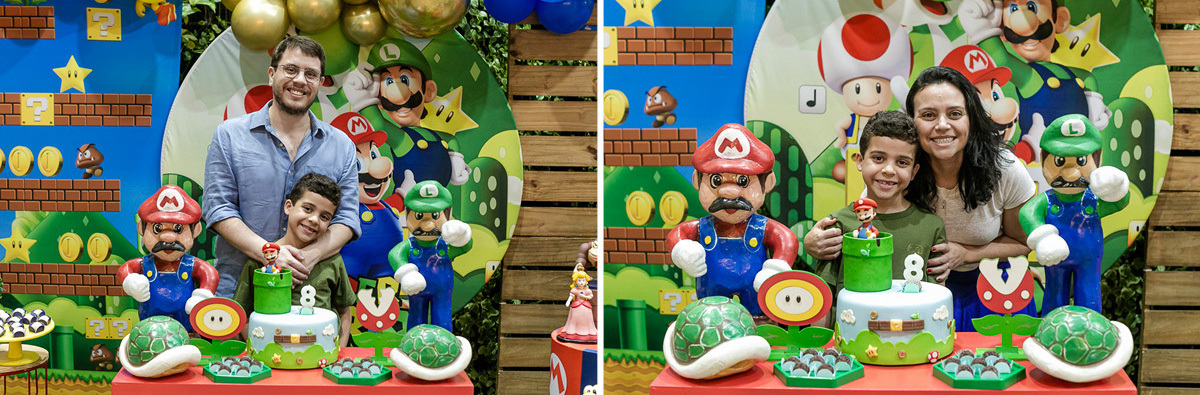 fotografias do aniversário de 8 anos do Frederico com o Tema Mario Bross no buffet Espaço Lá vem o Sol na Vila Olímpia zona sul de São Paulo SP