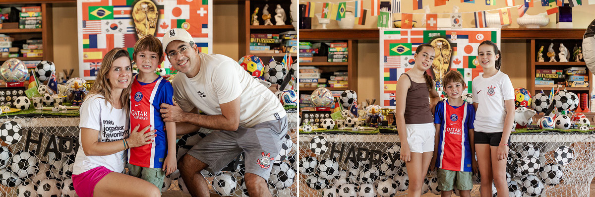 fotografias do aniversário de 8 anos do bruno com o tema copa no mundo no quintal de casa no condominio sao pedro no guaruja sp