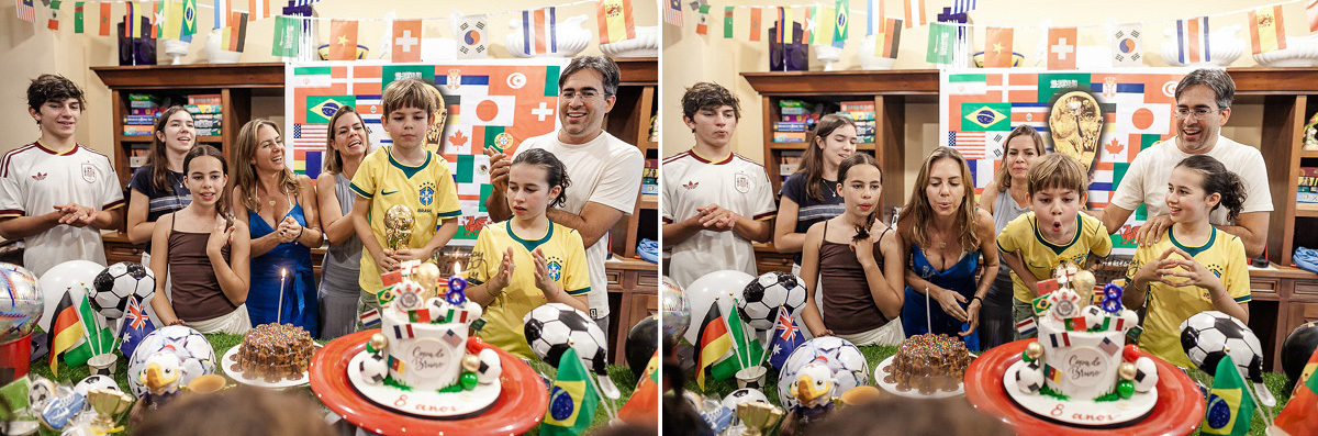 fotografias do aniversário de 8 anos do bruno com o tema copa no mundo no quintal de casa no condominio sao pedro no guaruja sp