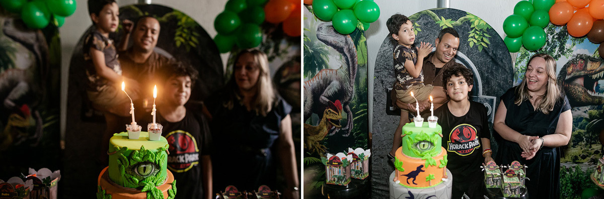 fotografias do aniversário de 11 anos do pedro e 6 anos do mateus com o tema dinossauros no buffet pik total em guarulhos sp