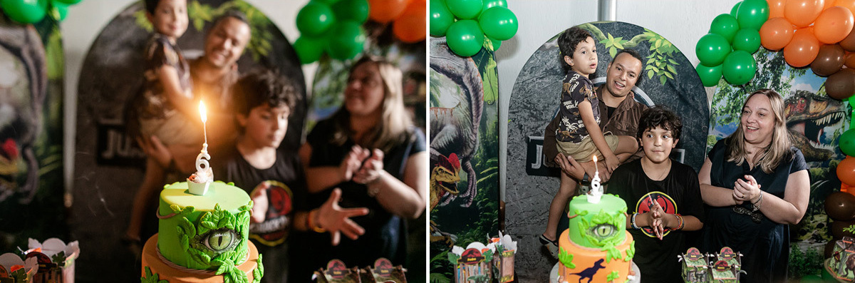 fotografias do aniversário de 11 anos do pedro e 6 anos do mateus com o tema dinossauros no buffet pik total em guarulhos sp