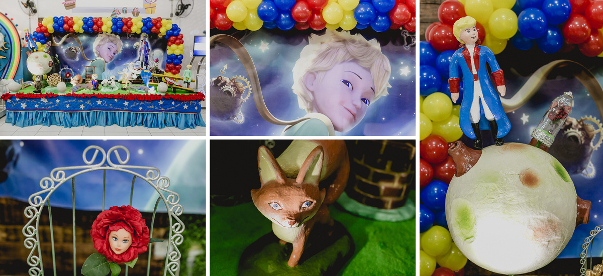 detalhes da mesa do bolo com o tema do pequeno principe no buffet levados da breka sao caetano do sul sp