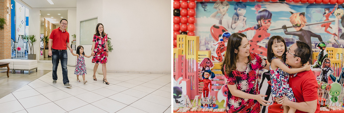 Milena chegando para se divertir na sua festa de 5 anos