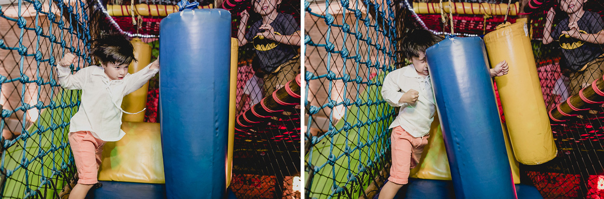 brincando de dar socos no saco de box no brinquedao do buffet espaco puzzle