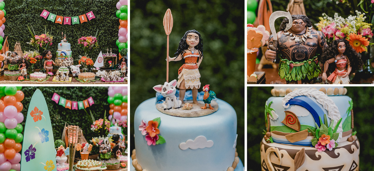 detalhes da mesa com o tema moana