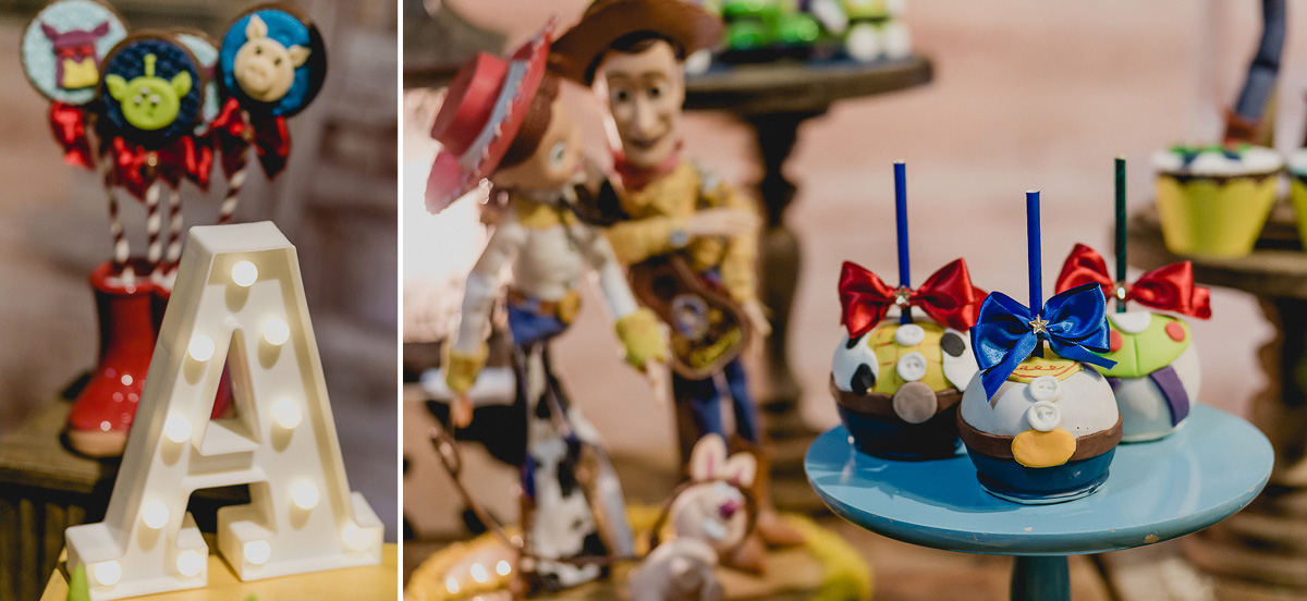 detalhes da mesa do bolo com o tema toy story feita pela meire cespede decoraçoes
