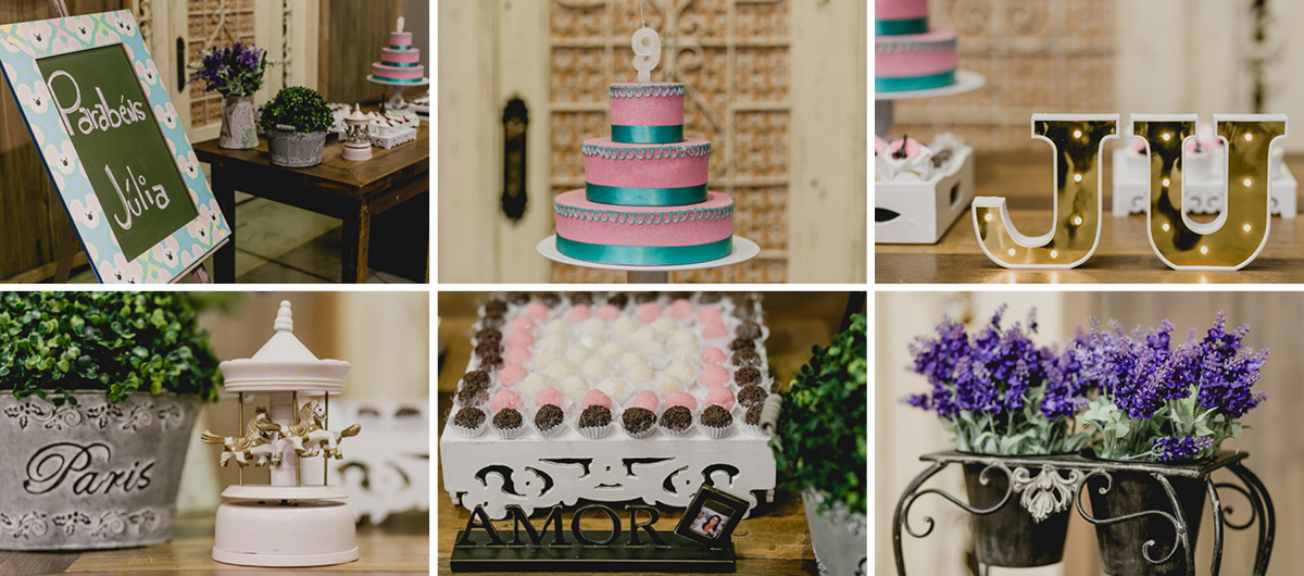 detalhes da mesa do bolo com o tema paris