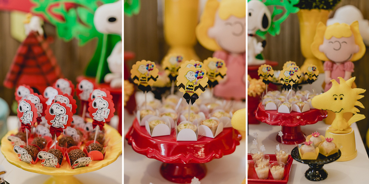 detalhes da mesa do bolo com o tema snoop