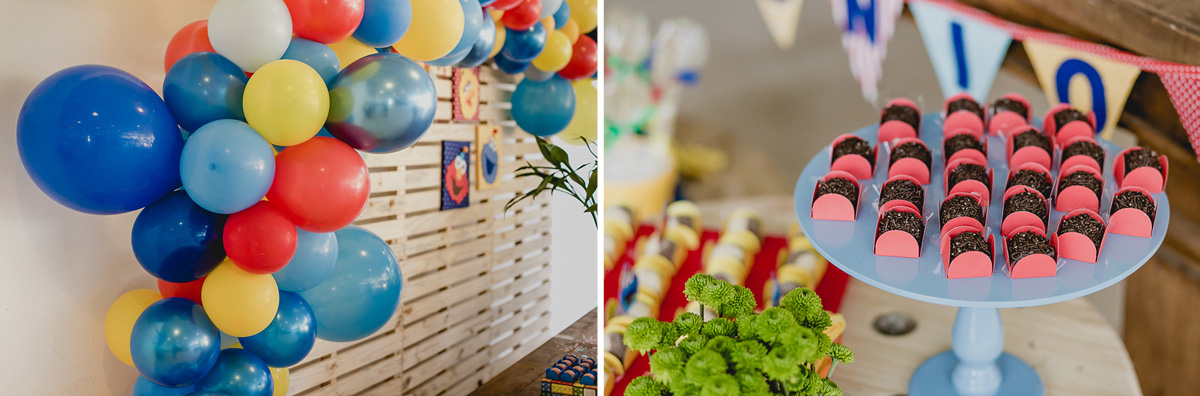 detalhes da mesa do bolo com o tema vila sesamo feita pela mini mimo festas