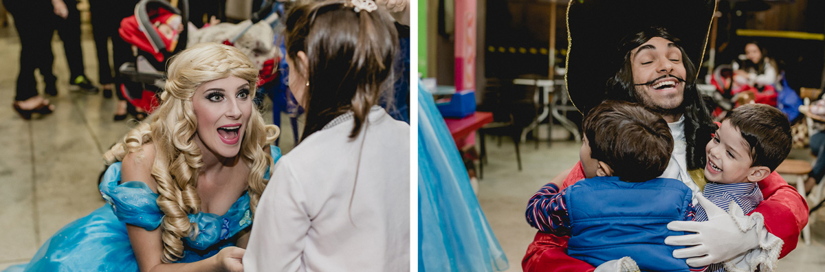 Princesa e pirata chegando na festa da Bruna e Andre