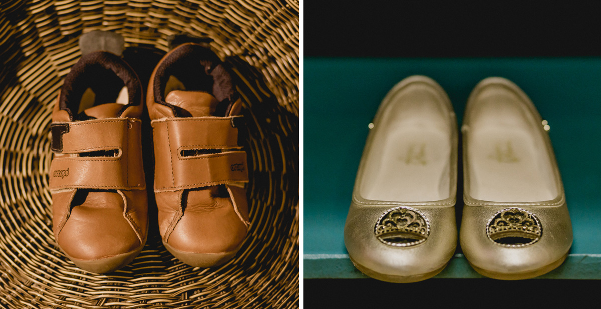 Sapatinhos da Bruna e do Andre no final da festa no Buffet Museu Miniland