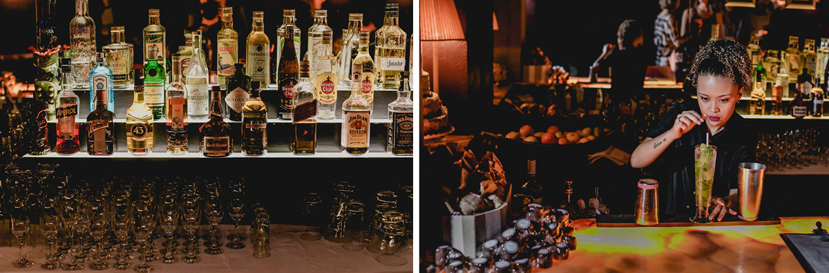 Detalhes do Bar e Bargirl fazendo um drink