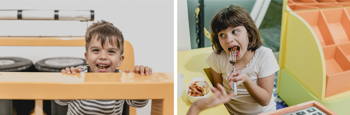 amiguinhos com a boca cheia de comida
