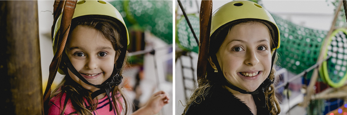 melissa e amiguinha brincando na tirolesa do buffet guimi