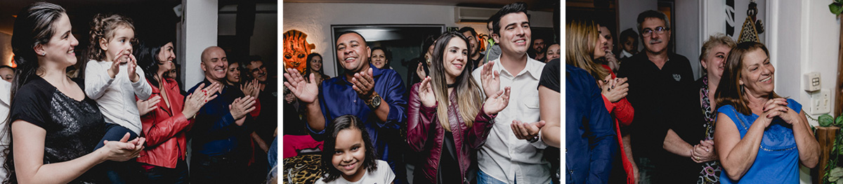 convidados cantando o parabens da luiza