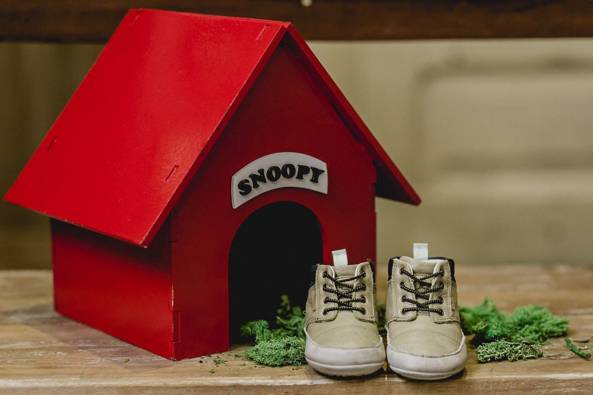 sapatinho do lucas na mesa do snoopy