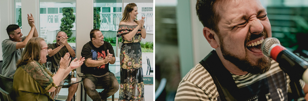 expressao forte do músico e palmas dos convidados