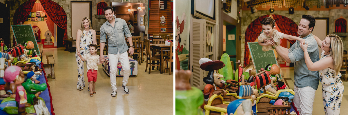 familia chegando para a festa do theo e vendo a mesa do bolo