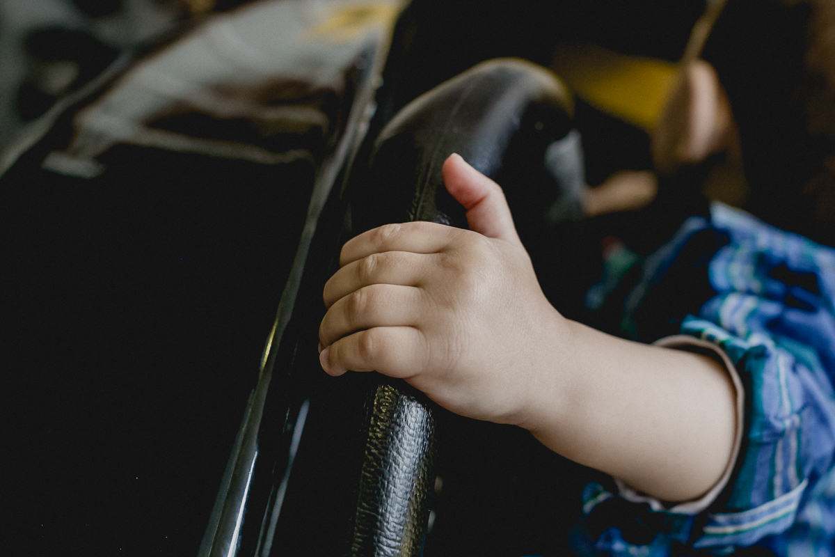 detalhe da maozinha no volante do carro