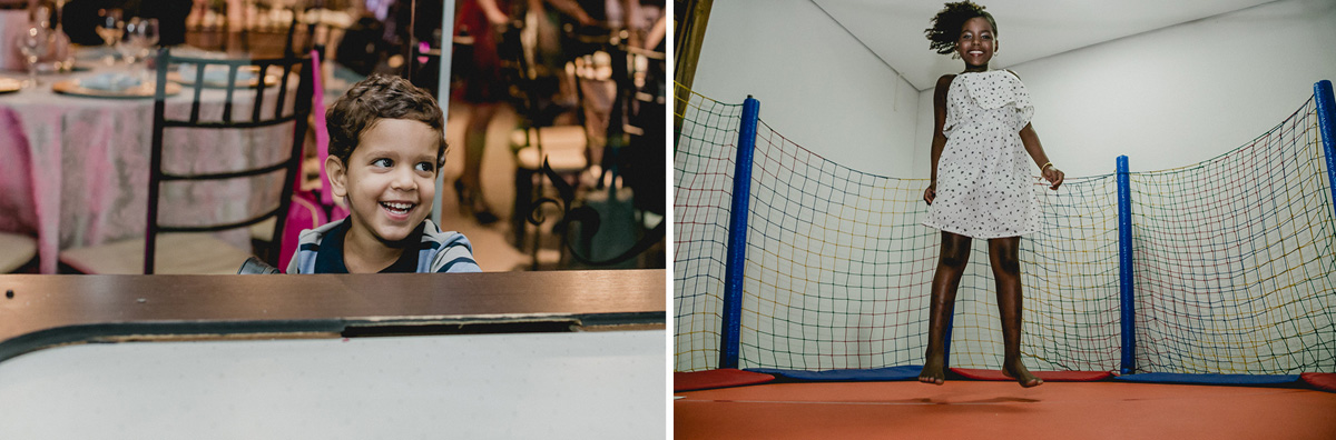 amiguinho marcando gol e amiguinha brincando no pula pula