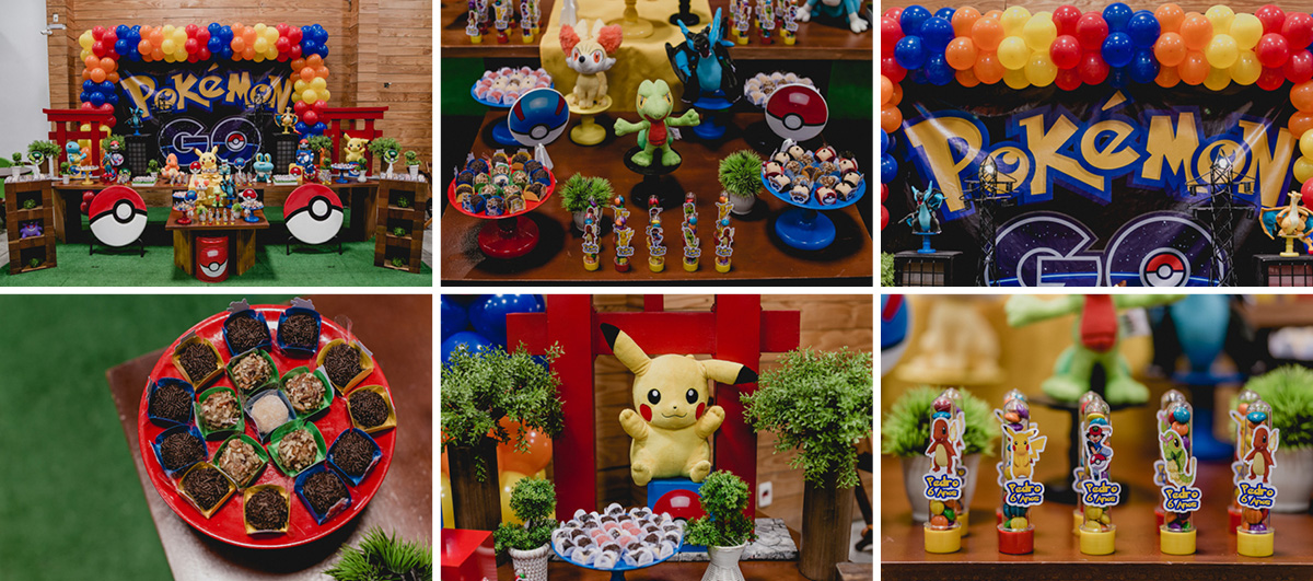detalhes da mesa do bolo do pokemon