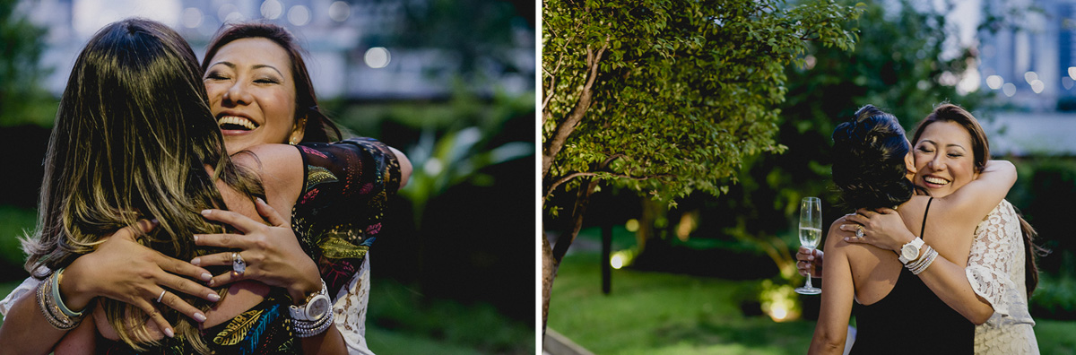 recebendo e abraçando os convidados