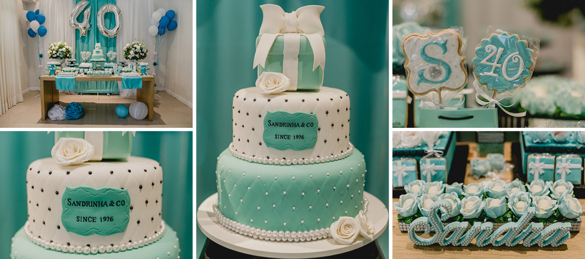 Detalhes da mesa do bolo do aniversario de 40 anos da Sandra