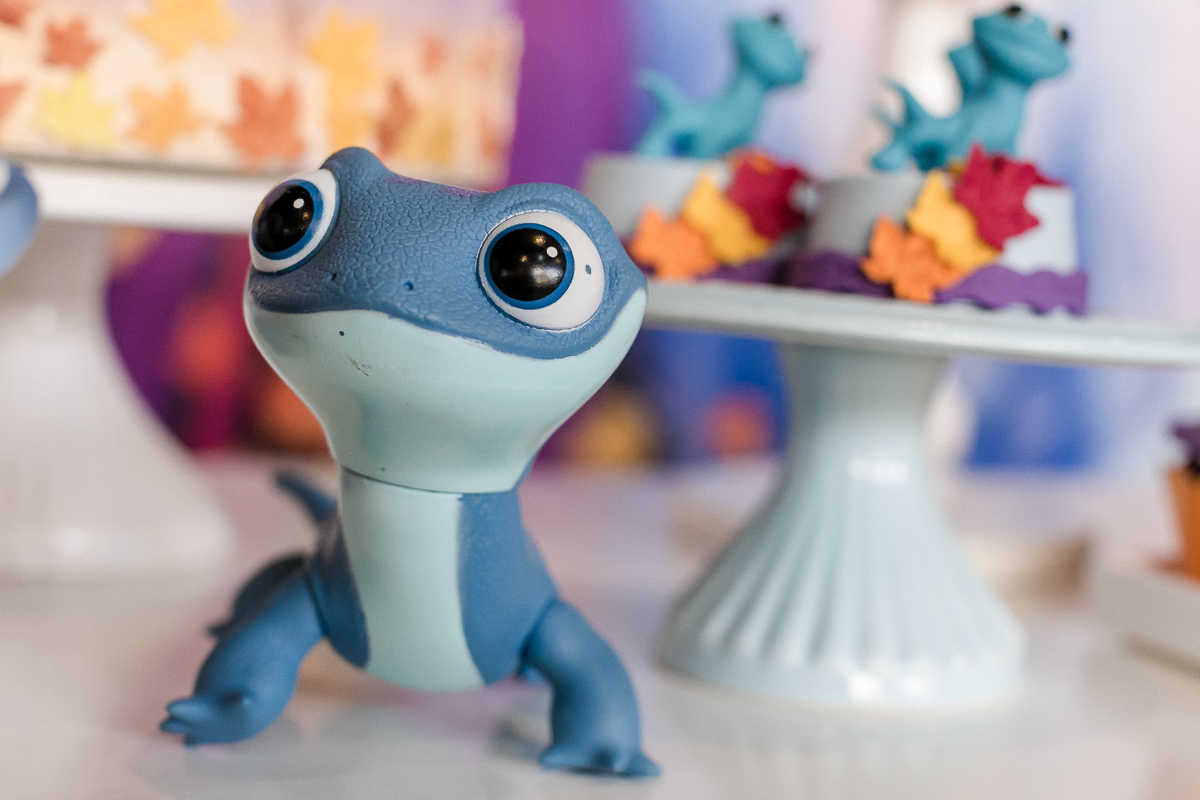 detalhes da mesa do bolo com o tema frozen