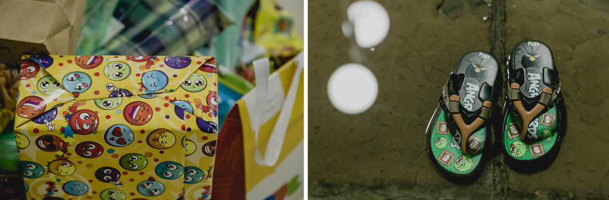 presentes e chinelo do theo na agua