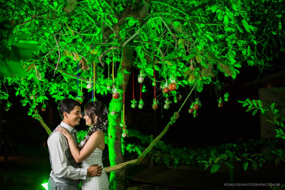 foto dos noivos na frete de uma árvore em sessão pós cerimônia 