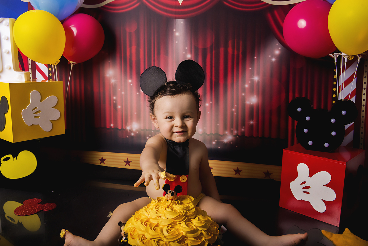 Ensaio smash the cake, ensaio bebê, fotógrafa em Niterói, smash the cake Niterói, smash the cake Rio de Janeiro, smash the cake São Goncalo, smash the cake temático, nossa casa petit, ensaio fotográfico, sessão fotográfica, circo do mickey, splash