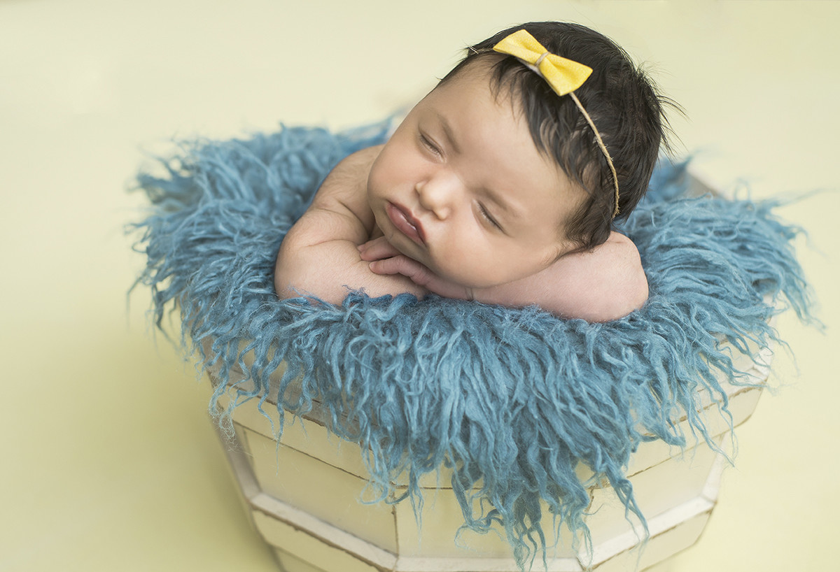 ensaio fotográfico newborn menina bebe recém nascida book fotográfico fotografia estúdio rio de janeiro niteroi são Gonçalo pose cestinho com bracinho