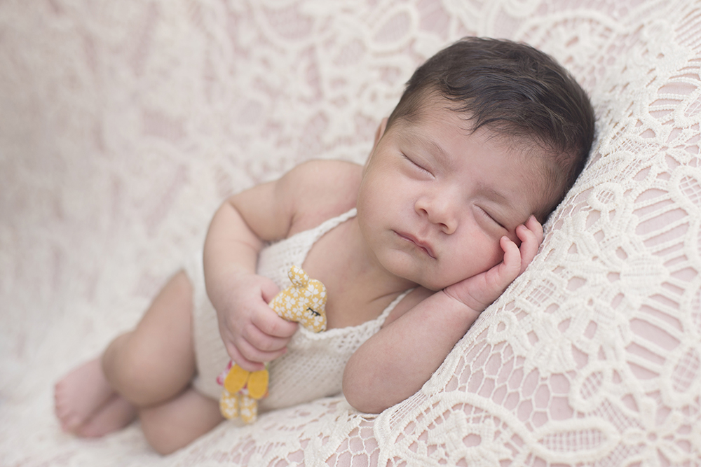 ensaio fotográfico newborn bebe menina recém nascida book fotográfico fotografia estúdio rio de janeiro niteroi são Gonçalo pose sonequinha com bichinho