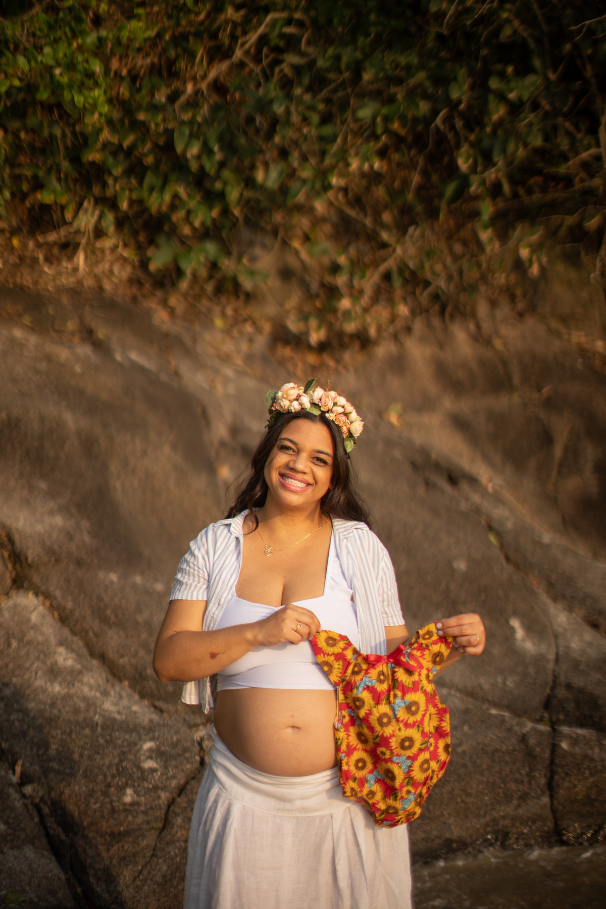 Ensaio gestante Bruna Rafael praia riviera