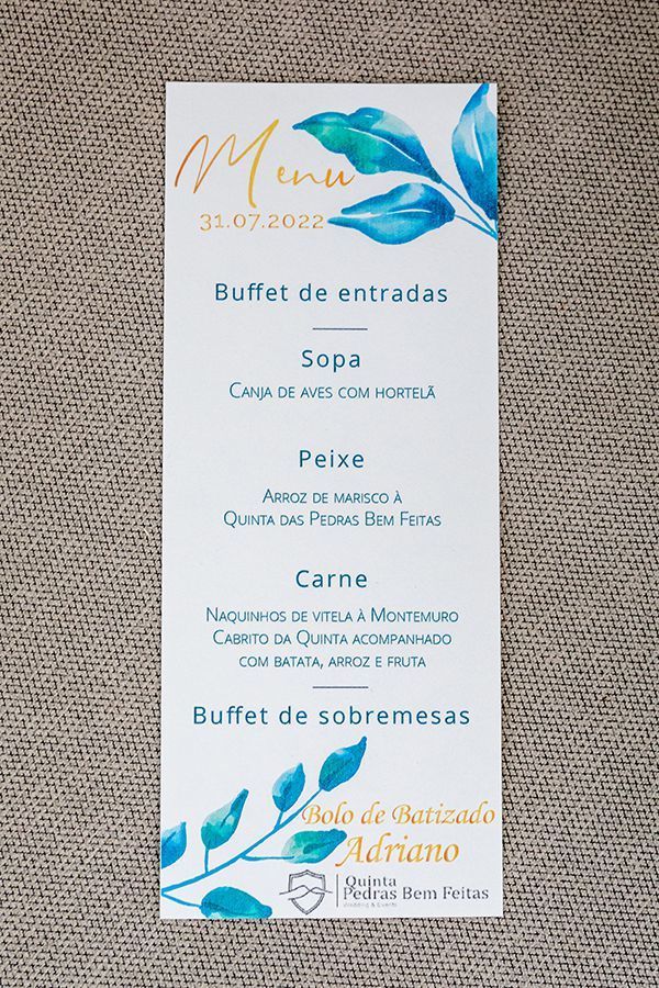O menu do meu Batizado - Restaurante - Quinta Pedras Bem Feitas 