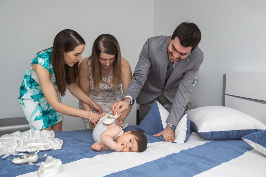 A minha mãe, o meu pai e a minha madrinha no meu quarto