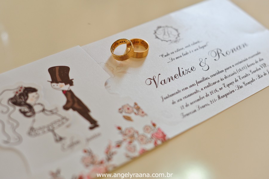 makking off do convite e alianças dos noivos do casamento de dia realizado no garden Vip São Gonçalo