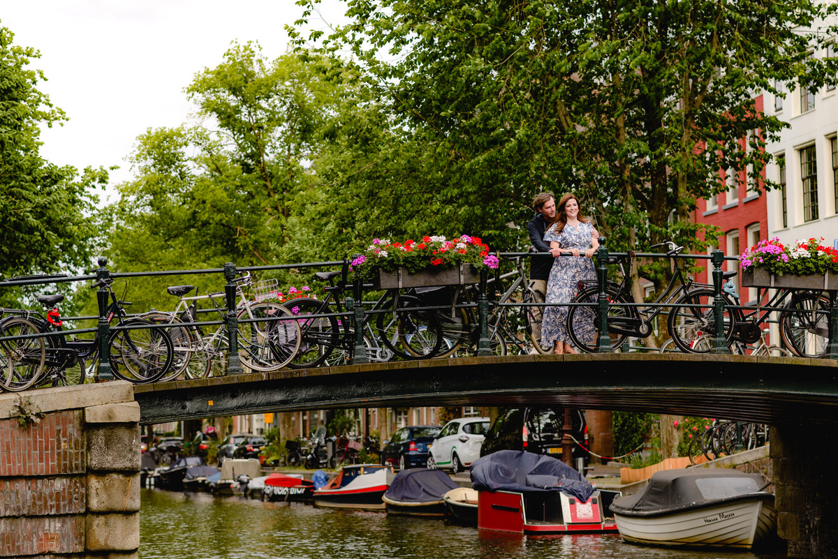 Amsterdam canals in the Jordaan, couple's holiday in Amsterdam