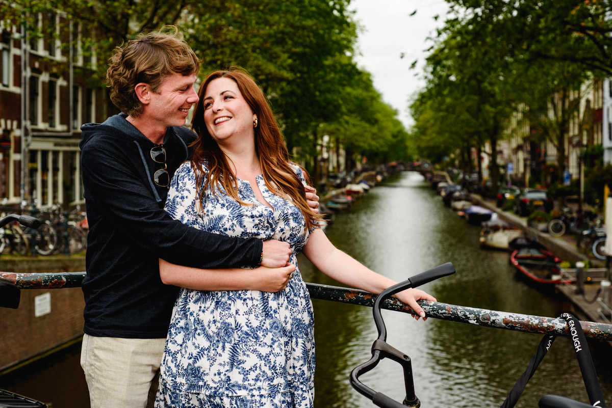 Amsterdam canals in the Jordaan, couple's holiday in Amsterdam