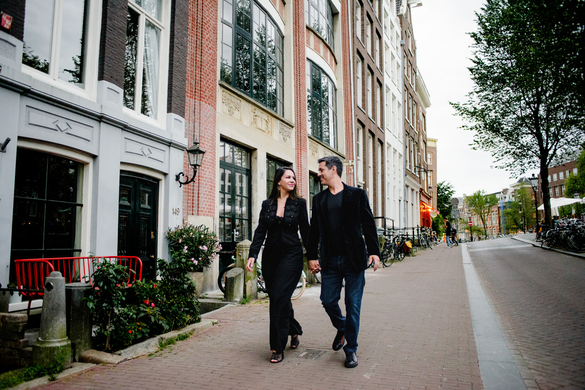 Couple walking on Amsterdam streets