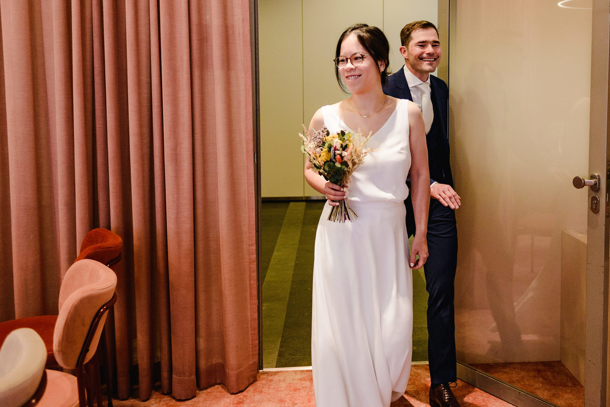 Wedding photographer in Amsterdam photographing a couple in love at gemeente Stadsloket Oost